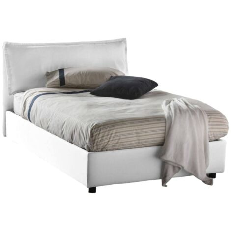 Talamo Italia - Letto piazza e mezza Asso, Letto contenitore con rivestimento in tessuto, 100% Made in Italy, Apertura frontale, adatto per materasso Cm 120x190, Bianco