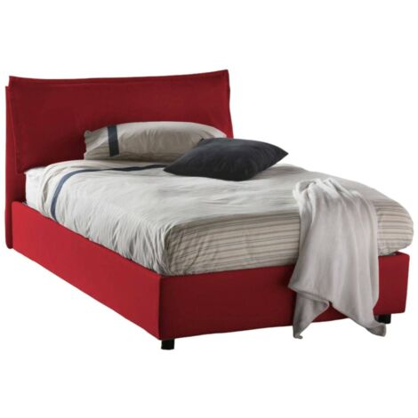 Talamo Italia - Letto piazza e mezza Attinia, Letto contenitore con rivestimento in tessuto, 100% Made in Italy, Apertura frontale, con materasso Cm 120x190 incluso, Rosso