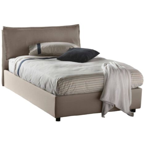 Talamo Italia - Letto piazza e mezza Attinia, Letto contenitore con rivestimento in tessuto, 100% Made in Italy, Apertura frontale, con materasso Cm 120x190 incluso, Tortora