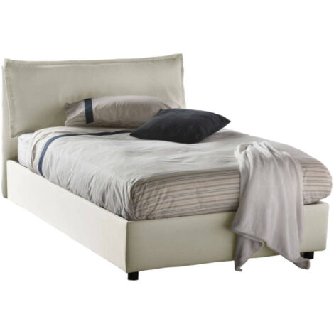 Talamo Italia Letto piazza e mezza Claudia, Letto contenitore con rivestimento in tessuto, 100% Made in Italy, Apertura frontale, adatto per materasso Cm 120x200, Beige