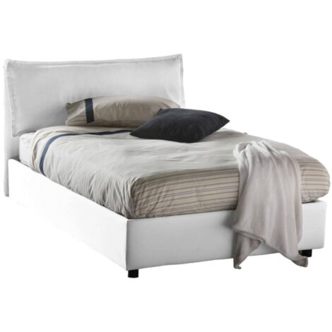 Talamo Italia Letto piazza e mezza Claudia, Letto contenitore con rivestimento in tessuto, 100% Made in Italy, Apertura frontale, adatto per materasso Cm 120x200, Bianco