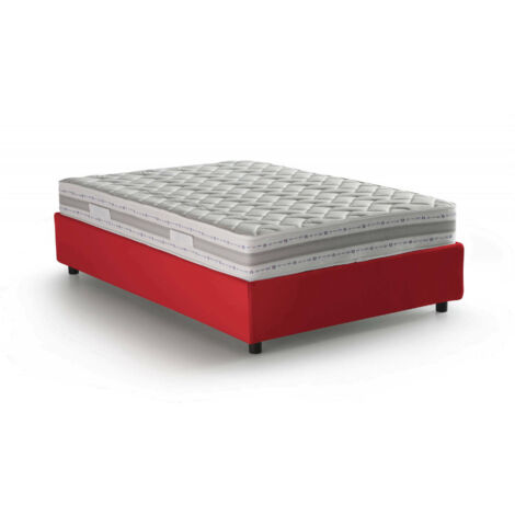 Talamo Italia Letto piazza e mezza Gaia, Letto contenitore con rivestimento in tessuto, 100% Made in Italy, Apertura laterale, con materasso Cm 120x190 incluso, Rosso