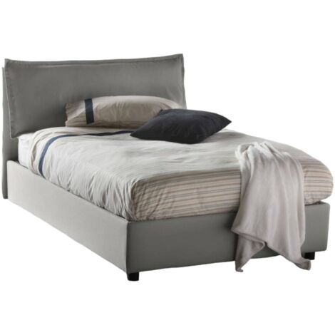 Talamo Italia Letto piazza e mezza Gloria, Letto contenitore con rivestimento in tessuto, 100% Made in Italy, Apertura frontale, adatto per materasso Cm 120x190, Grigio, con imballo rinforzato