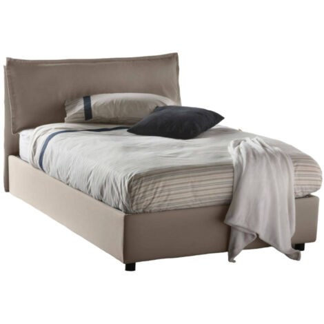 Talamo Italia Letto piazza e mezza Gloria, Letto contenitore con rivestimento in tessuto, 100% Made in Italy, Apertura frontale, adatto per materasso Cm 120x190, Tortora
