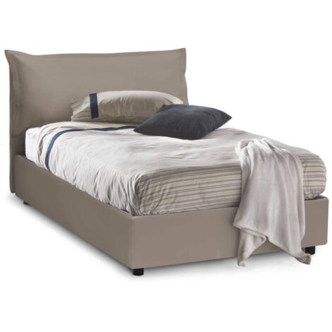 Talamo Italia - Letto piazza e mezza Latona, Letto contenitore con rivestimento in ecopelle, 100% Made in Italy, Apertura frontale, adatto per materasso Cm 120x190, Tortora