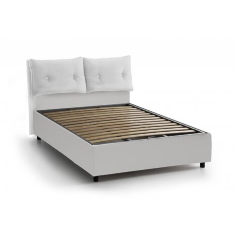 Talamo Italia - Letto piazza e mezza Rubino, Letto contenitore con rivestimento in ecopelle, 100% Made in Italy, Apertura frontale, adatto per materasso Cm 120x190, Bianco