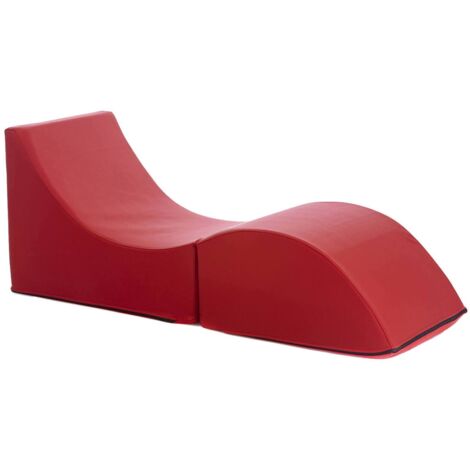 Talamo Italia - Letto pieghevole Arbil, Pouf trasformabile in letto singolo, Chaise longue in ecopelle, 100% Made in Italy, 130x50h50 cm, Rosso