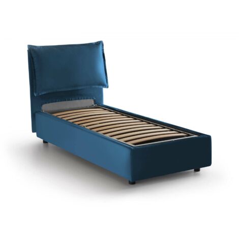Talamo Italia - Letto singolo Abroghat, Letto contenitore con rivestimento in tessuto, 100% Made in Italy, Apertura frontale, adatto per materasso Cm 90x200, Blu