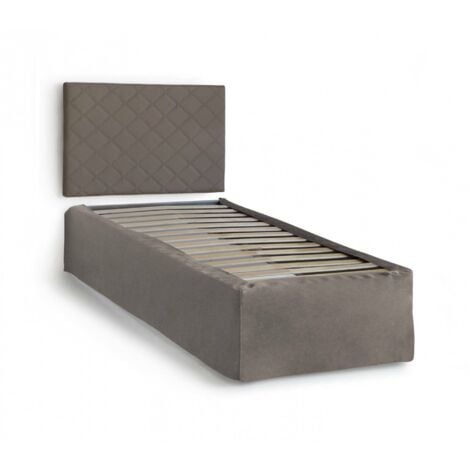 Talamo Italia - Letto singolo Accu, Set testata in ecopelle con rete ortopedica e mantovana, 100% Made in Italy, adatta a letto Singolo, per materasso da Cm 80x190, Tortora