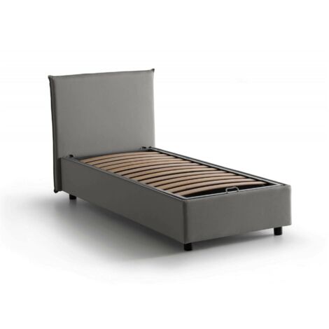 Talamo Italia - Letto singolo Acuila, Letto contenitore con rivestimento in tessuto, 100% Made in Italy, Apertura laterale, adatto per materasso Cm 80x190, Grigio