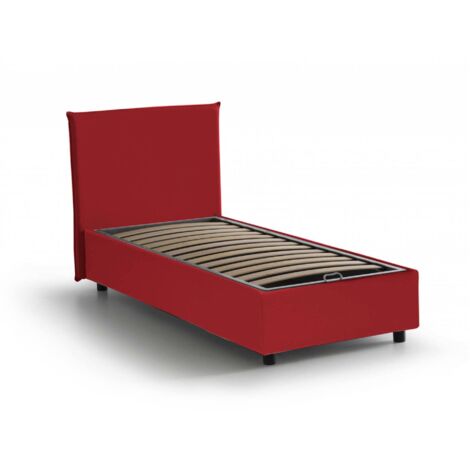 Talamo Italia - Letto singolo Acuila, Letto contenitore con rivestimento in tessuto, 100% Made in Italy, Apertura laterale, adatto per materasso Cm 80x190, Rosso