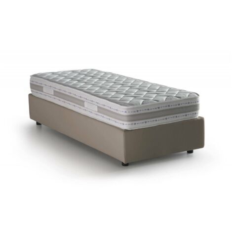 Talamo Italia - Letto singolo Addison, Letto contenitore con rivestimento in tessuto, 100% Made in Italy, Apertura frontale, con materasso Cm 90x190 incluso, Tortora