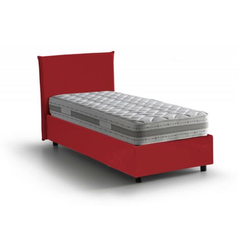Talamo Italia - Letto singolo Aquilla, Letto contenitore con rivestimento in tessuto, 100% Made in Italy, Apertura frontale, con materasso Cm 80x190 incluso, Rosso