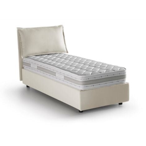 Talamo Italia - Letto singolo Aren, Letto contenitore con rivestimento in tessuto, 100% Made in Italy, Apertura laterale, con materasso Cm 80x190 incluso, Beige