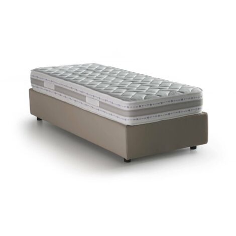 Talamo Italia - Letto singolo Avova, Letto contenitore con rivestimento in tessuto, 100% Made in Italy, Apertura frontale, con materasso Cm 80x200 incluso, Tortora