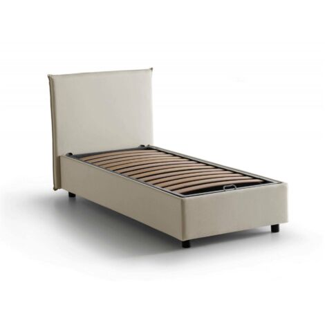 Talamo Italia Letto singolo Bruna, Letto contenitore con rivestimento in tessuto, 100% Made in Italy, Apertura frontale, adatto per materasso Cm 80x190, Beige, con imballo rinforzato