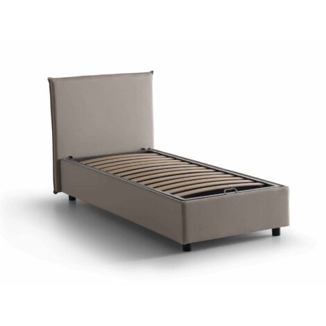 Talamo Italia Letto singolo Bruna, Letto contenitore con rivestimento in tessuto, 100% Made in Italy, Apertura frontale, adatto per materasso Cm 80x190, Tortora, con imballo rinforzato