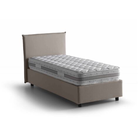 Talamo Italia Letto singolo Chiaraluna, Letto contenitore con rivestimento in tessuto, 100% Made in Italy, Apertura frontale, con materasso Cm 90x190 incluso, Tortora, con imballo rinforzato