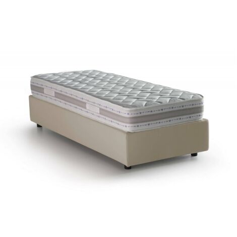 Talamo Italia Letto singolo Diana, Letto contenitore con rivestimento in tessuto, 100% Made in Italy, Apertura laterale, con materasso Cm 80x190 incluso, Beige, con imballo rinforzato