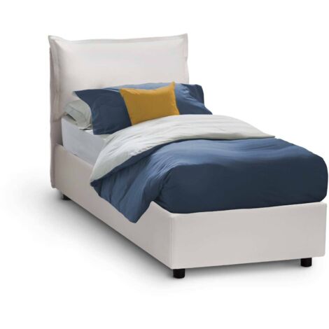 Talamo Italia Letto singolo Emilia, Letto contenitore con rivestimento in ecopelle, 100% Made in Italy, Apertura frontale, con materasso Cm 90x200 incluso, Bianco, con imballo rinforzato
