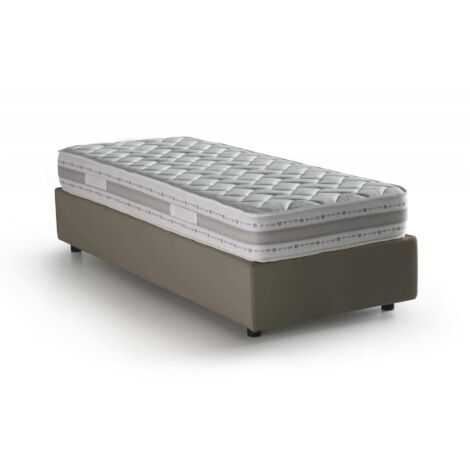 Talamo Italia - Letto singolo Ermanna, Letto contenitore con rivestimento in ecopelle, 100% Made in Italy, Apertura laterale, con materasso Cm 80x190 incluso, Tortora