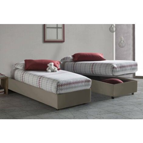 Letto piazza e mezza Clea, Set testata in ecopelle con rete ortopedica e  mantovana, 100% Made in Italy, adatto a materasso da Cm 120x190, Tortora,  con imballo rinforzato