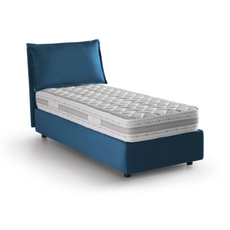Talamo Italia Letto singolo Roberta, Letto contenitore con rivestimento in tessuto, 100% Made in Italy, Apertura laterale, con materasso Cm 80x190 incluso, Blu, con imballo rinforzato