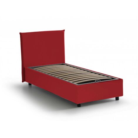 Talamo Italia - Letto singolo Shana, Letto contenitore con rivestimento in tessuto, 100% Made in Italy, Apertura frontale, adatto per materasso Cm 80x200, Rosso