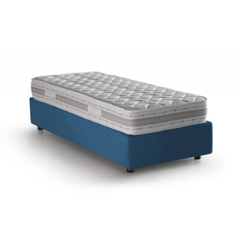 Talamo Italia Letto singolo Valentina, Letto contenitore con rivestimento in tessuto, 100% Made in Italy, Apertura frontale, con materasso Cm 90x200 incluso, Blu, con imballo rinforzato