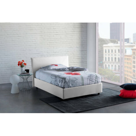 Talamo Italia Lit carré et demi Ashasa, Lit conteneur avec revêtement en tissu, 100% Made in Italy, Ouverture frontale, convient pour matelas Cm 120x190, Blanc, avec emballage renforcé