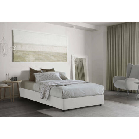Talamo Italia Lit carré et demi Nicole, Lit conteneur avec revêtement en tissu, 100% Made in Italy, Ouverture frontale, convient pour matelas cm 120x190, Blanc, avec emballage renforcé