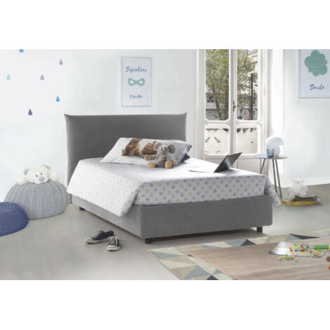 Talamo Italia Lit carré et demi Ornella, Lit conteneur avec revêtement en tissu, 100% Made in Italy, Ouverture frontale, convient pour matelas cm 120x190, Gris, avec emballage renforcé