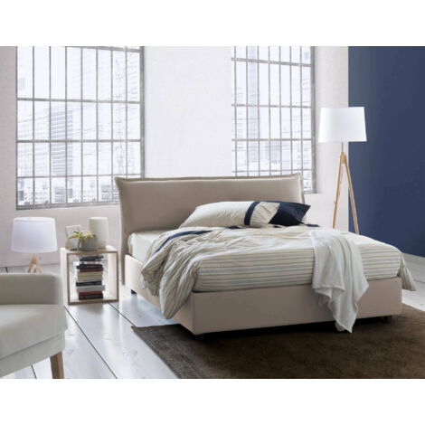 Talamo Italia Lit Coffre Giada double, Made in Italy, lit amovible avec tête de lit et cadre de lit rembourrés, avec matelas 160x190 cm inclus, couleur Taupe, avec emballage renforcé