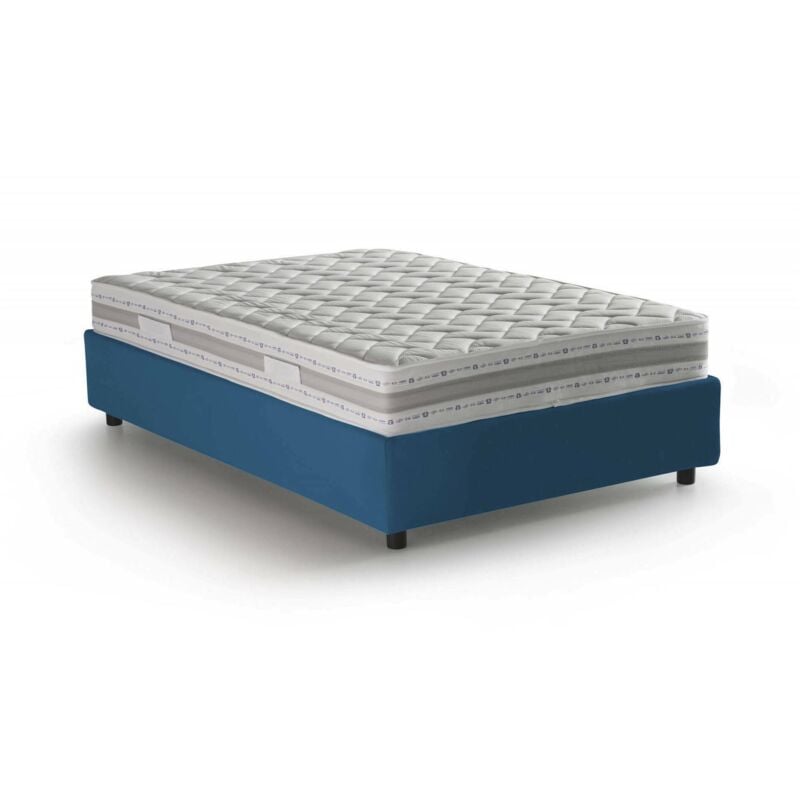 Talamo Italia - Lit carré et demi Gaia, Lit conteneur avec revêtement en tissu, 100% Made in Italy, Ouverture latérale, avec matelas Cm 120x190