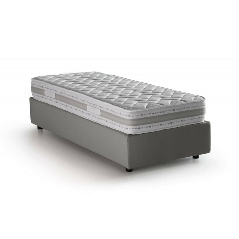 Lit simple Diana, Lit conteneur avec revêtement en tissu, 100% Made in Italy, Ouverture latérale, avec matelas 80x190 cm inclus, Gris, avec emballage