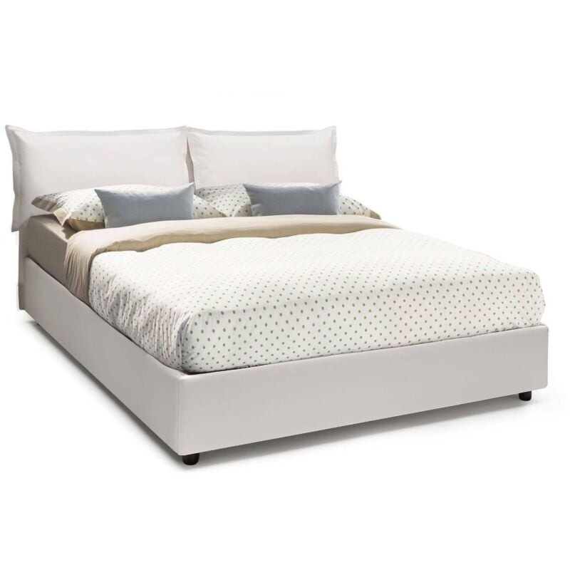 Talamo Italia - Lit double Veronica, Lit conteneur avec revêtement en cuir écologique, 100% Made in Italy, Ouverture frontale, convient pour matelas