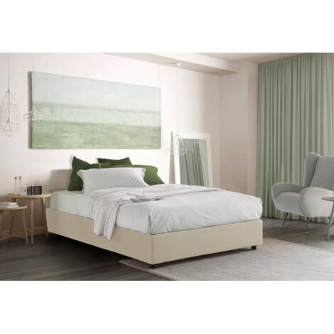 Talamo Italia Lit double Adele, Lit conteneur avec revêtement en tissu, 100% Made in Italy, Ouverture frontale, avec matelas 140x190 cm inclus, Beige, avec emballage renforcé