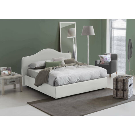 Talamo Italia Lit double Angiolina, Lit conteneur avec revêtement en tissu, 100% Made in Italy, Ouverture frontale, convient pour matelas Cm 160x190, Blanc, avec emballage renforcé
