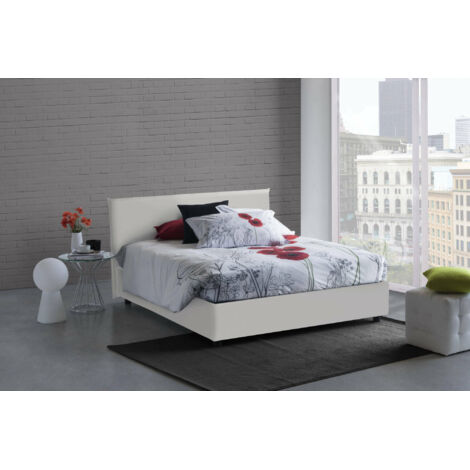 Talamo Italia Lit double Aurelia, Lit conteneur avec revêtement en cuir écologique, 100% Made in Italy, Ouverture frontale, avec matelas Cm 140x190 inclus, Blanc, avec emballage renforcé