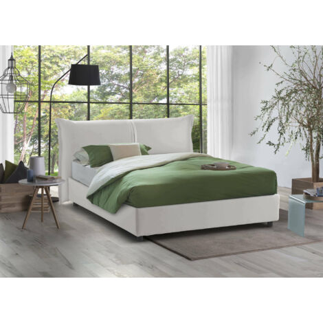 Talamo Italia Lit double Brunetta, Lit conteneur avec revêtement en tissu, 100% Made in Italy, Ouverture frontale, convient pour matelas Cm 160x190, Blanc, avec emballage renforcé