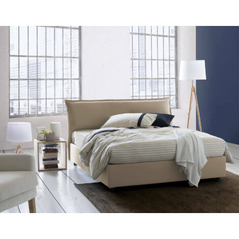 Talamo Italia Lit double Cloe, Lit conteneur avec revêtement amovible avec tête de lit et cadre de lit rembourrés, 100% Made in Italy, convient pour matelas Cm 160x200, Beige, avec emballage renforcé