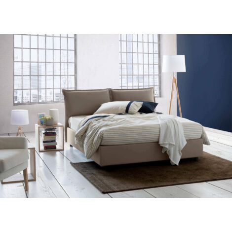 Talamo Italia Lit double Deborah, Lit conteneur avec revêtement en tissu, 100% Made in Italy, Ouverture frontale, convient pour matelas cm 160x190, Tourterelle, avec emballage renforcé