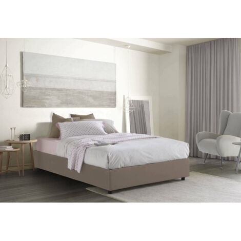 Talamo Italia Lit double Elisa, Lit conteneur avec revêtement en tissu, 100% Made in Italy, Ouverture frontale, convient pour matelas cm 160x190, Tourterelle, avec emballage renforcé