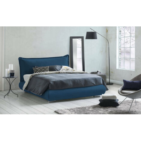 Talamo Italia Lit double Ilenia, Lit coffre avec revêtement en tissu et tête de lit, 100% Made in Italy, Ouverture frontale, convient pour matelas 160x190 cm, Bleu, avec emballage renforcé