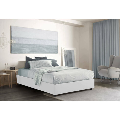Talamo Italia Lit double Maria, Lit conteneur avec revêtement en tissu, 100% Made in Italy, Ouverture frontale, convient pour matelas cm 160x200, Blanc, avec emballage renforcé