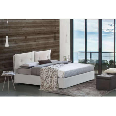 Talamo Italia Lit simple Amanda, Lit conteneur avec revêtement en cuir écologique, 100% Made in Italy, Ouverture latérale, avec matelas Cm 80x190 inclus, Blanc, avec emballage renforcé