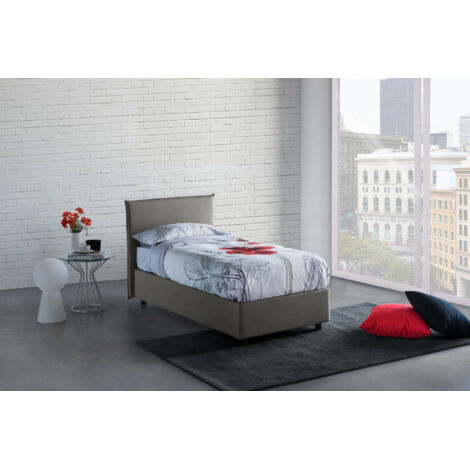 Talamo Italia Lit simple Bruna, Lit conteneur avec revêtement en tissu, 100% Made in Italy, Ouverture frontale, convient pour matelas Cm 80x190, Gris, avec emballage renforcé
