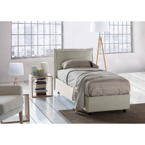Talamo Italia Lit simple Carla, Lit conteneur avec revêtement en tissu, 100% Made in Italy, Ouverture frontale, adapté au matelas Cm 90x200, Beige, avec emballage renforcé