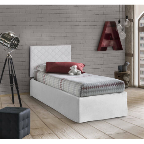 Talamo Italia Lit simple Cleofe, Tête de lit en similicuir avec base orthopédique et cantonnière, 100% Made in Italy, adapté pour lit simple, pour matelas 80x190 cm, Blanc, avec emballage renforcé