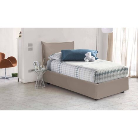 Talamo Italia Lit simple Livia, Lit conteneur avec revêtement en cuir écologique, 100% Made in Italy, Ouverture latérale, convient pour matelas 80x190 cm, Tourterelle, avec emballage renforcé